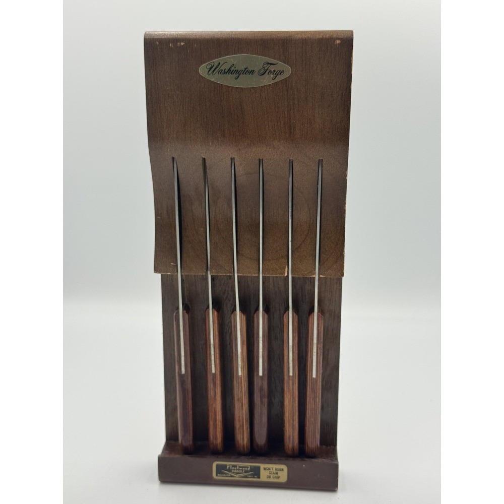 Washington Forge Vintage Stainless Steel 6 Piece Knife Set W/ Wooden Block Hang